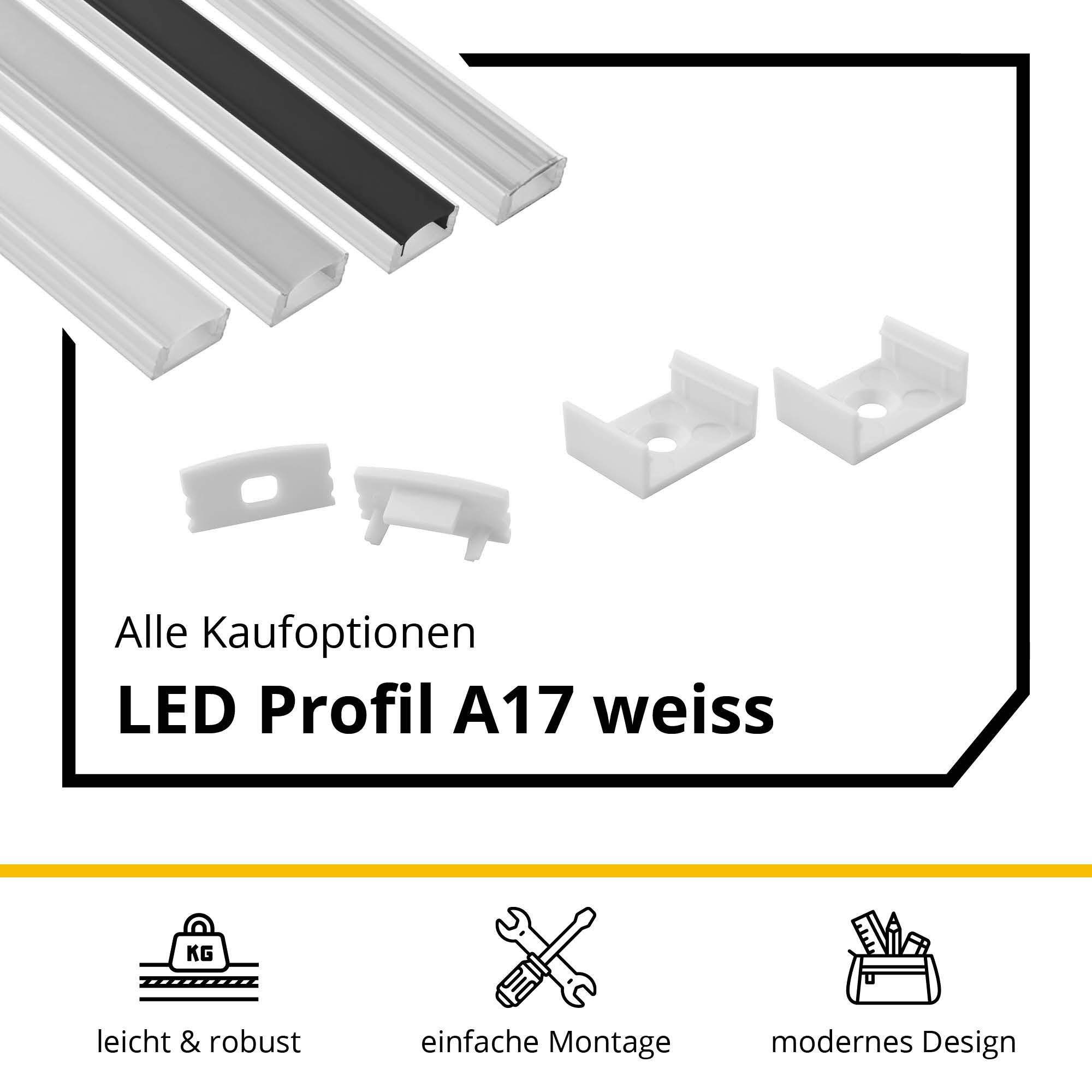 tktrading24 LED-Stripe-Profil A17 LED Aluprofil Weiss mit Abdeckung - Premium LED-Profil