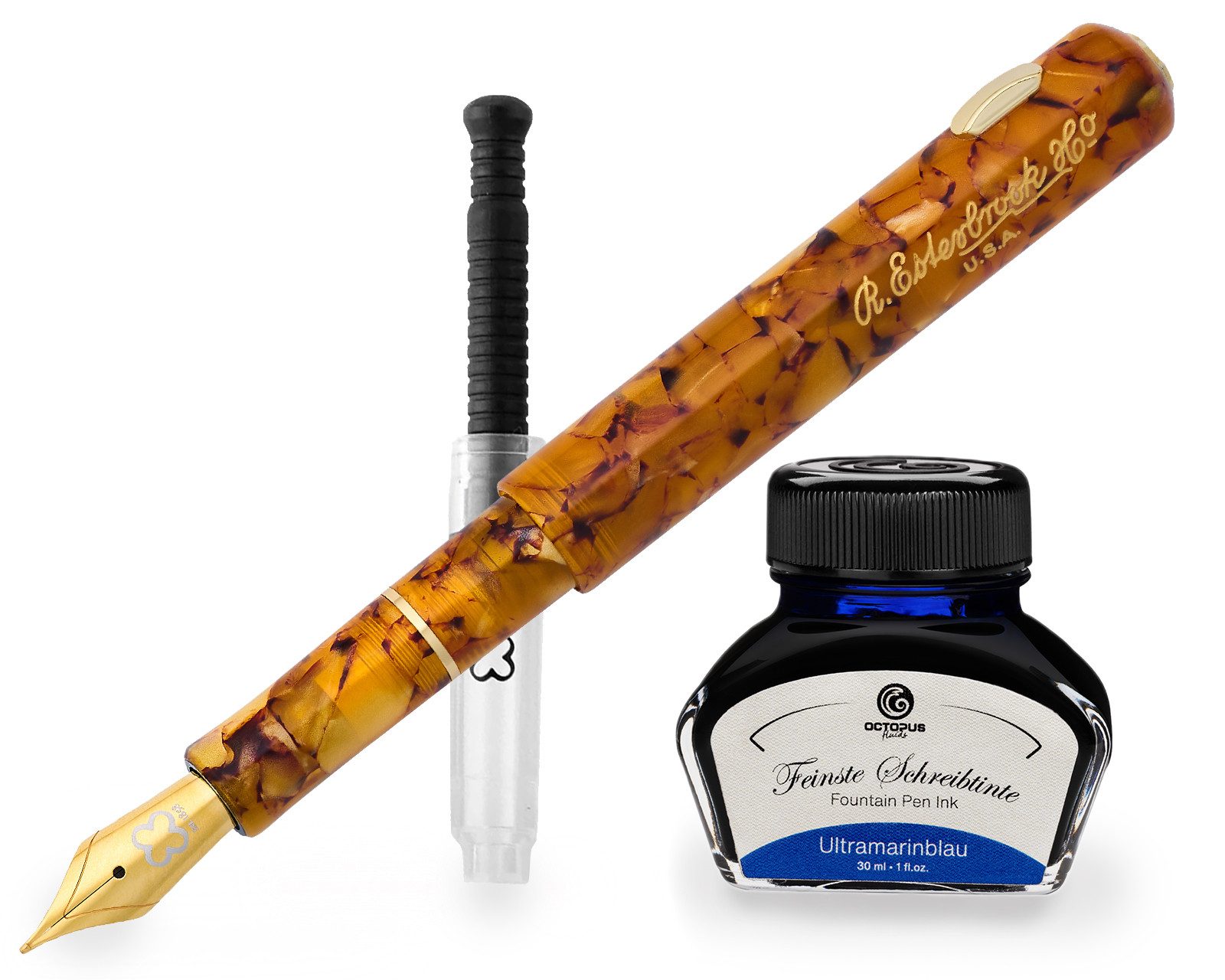 OCTOPUS Füllfederhalter Esterbrook Niblet Honeycomb, Gold Füllhalter mit 30ml Tinte, (Füller mit Schreibtinte, 1-tlg., Ultramarinblau)
