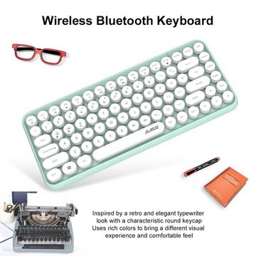 AKTO 308I 84-Tasten-Wireless-BT-Mehrfarben-Retro-Schreibmaschine, rund Tastatur (Mini-Tastatur, Retro-Schreibmaschine Runde Tasten)