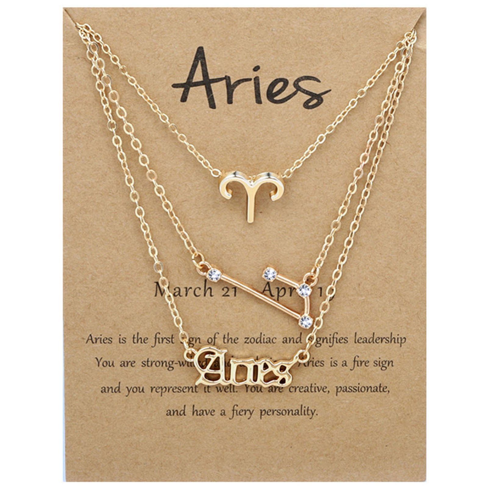 Zodiacs Für Vintage Gold 3PCS Halskette Aries Alphabete 12 Frauen Blusmart Herzkette