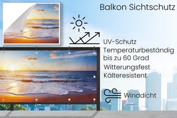 MuchoWow Balkonsichtschutz Strand - Meer - Sonne - Horizont (1-St) Balkonbanner, Sichtschutz für den Balkon, Robustes und wetterfest