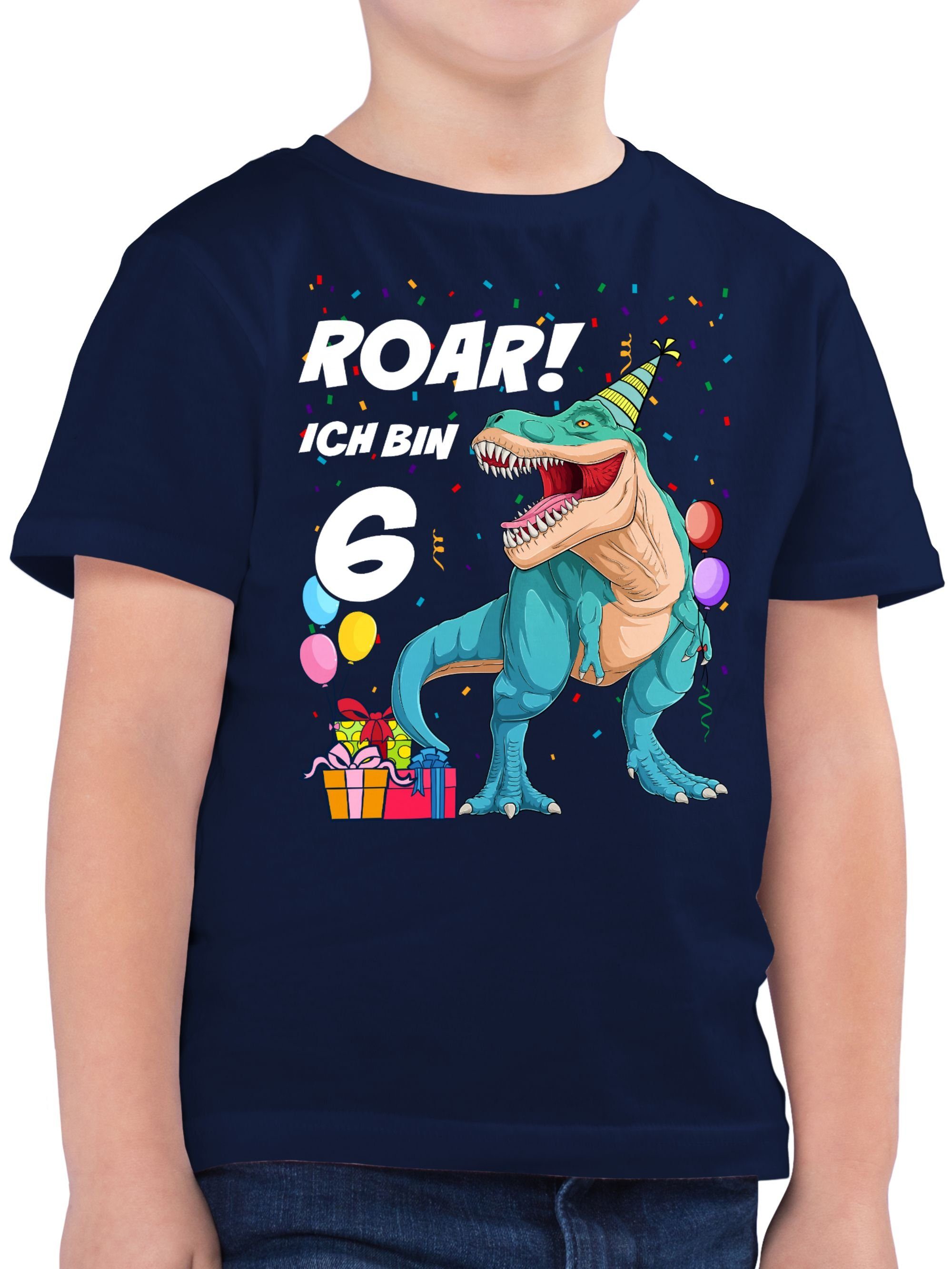 Shirtracer T-Shirt Ich bin 6 Jahre - T-Rex Dinosaurier Dino 6. Geburtstag 01 Dunkelblau