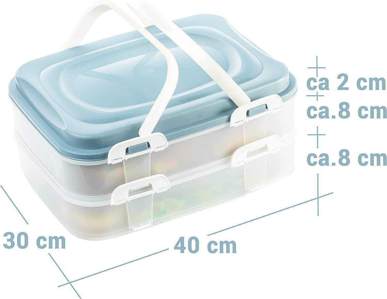 Centi Kuchentransportbox Party Container Kuchenbehälter Etagen Lebensmittel Kunststoff, Transportbox und mit klappbaren XL, Griffen 2 (3-tlg)
