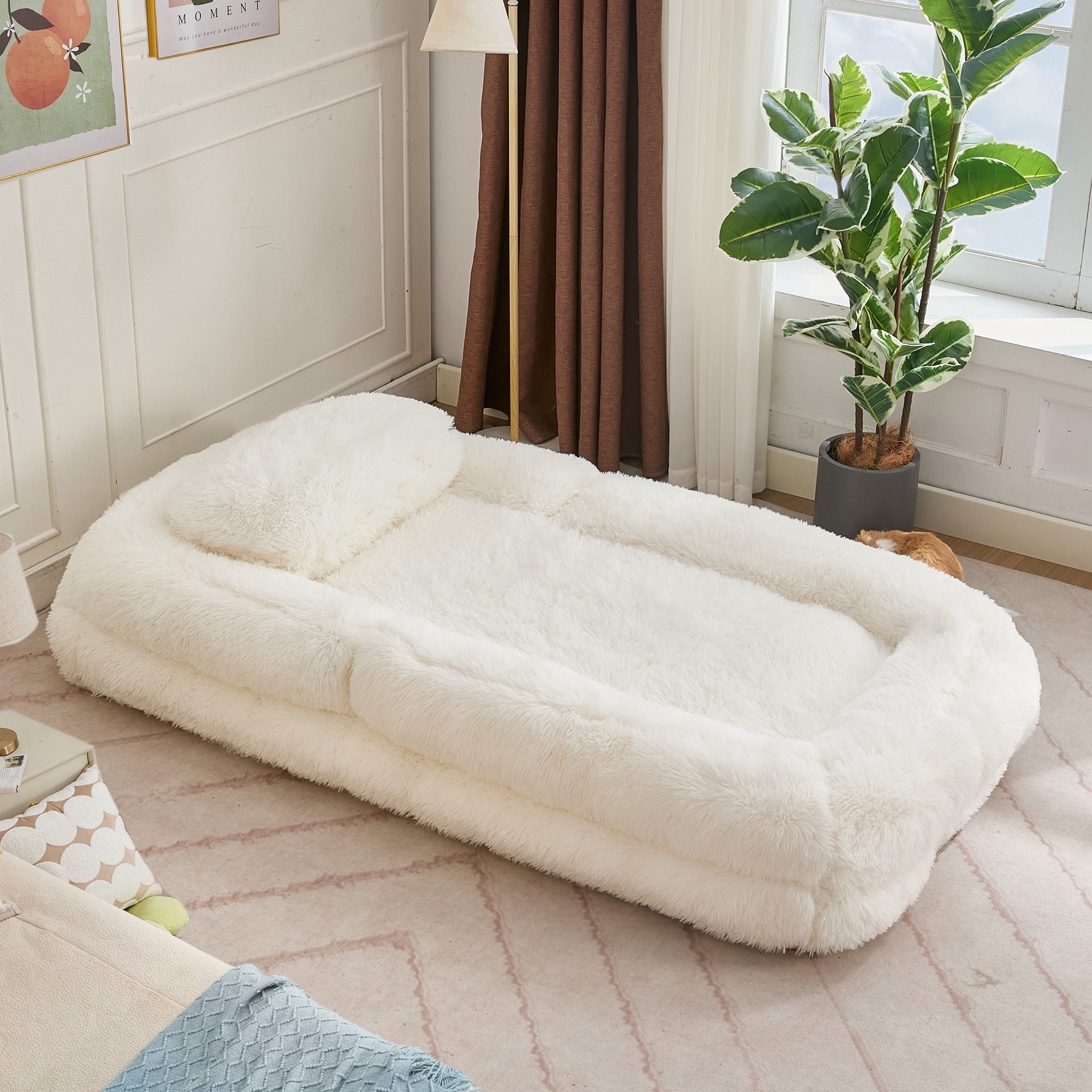 HAUSS SPOLE Loungesofa mit Schlaffunktion,Verstellbar Bodensofa mit Klappfunktion,Beige, Relaxsofa Menschenhundebett mit 5-Stufen verstellbare Rückenlehne für Gaming,Entspannung, Gaming-Stuhl Bodensessel auf Boden