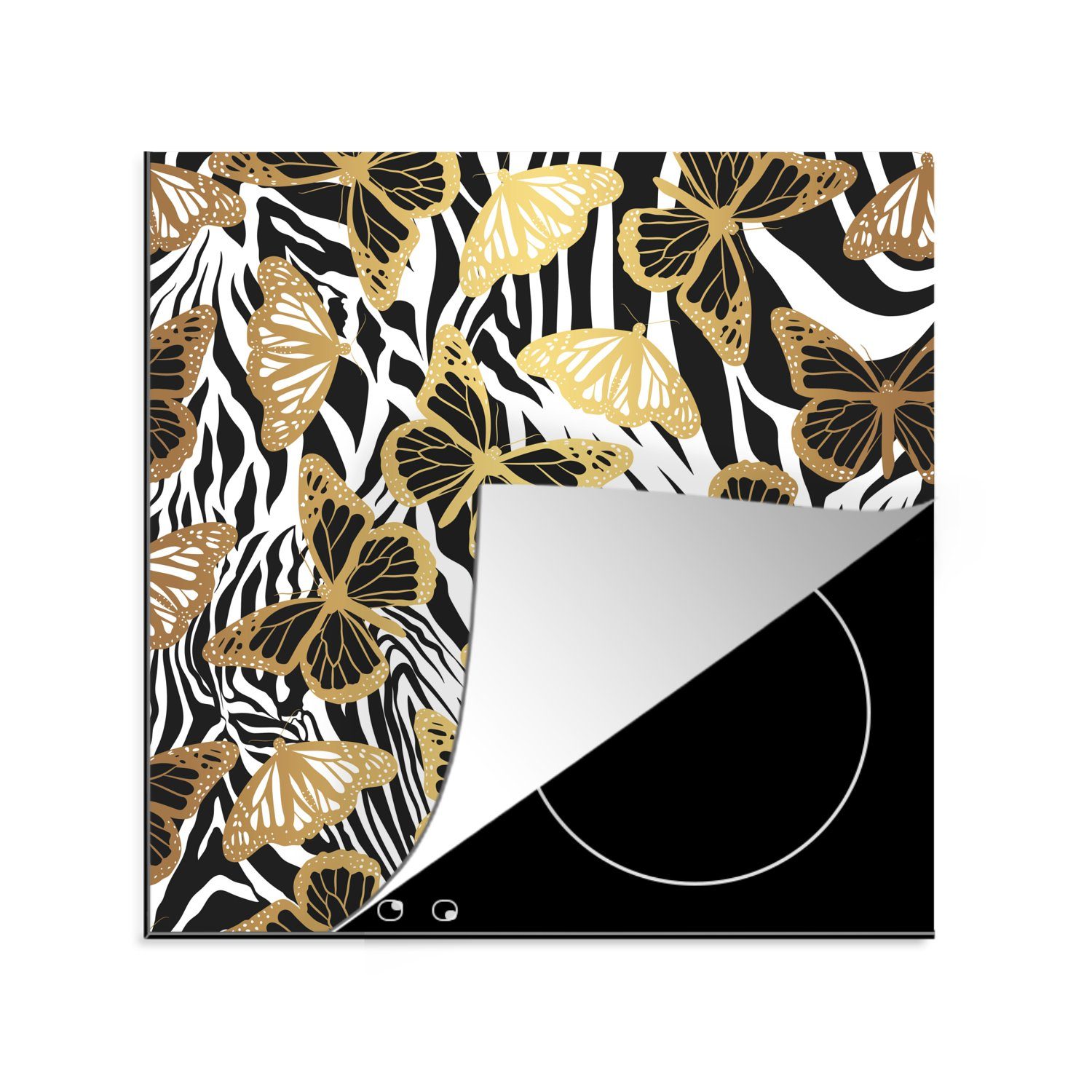 Zebra küche 78x78 cm, Herdblende-/Abdeckplatte Schmetterling, tlg), - Ceranfeldabdeckung, für MuchoWow Vinyl, (1 Arbeitsplatte Muster -