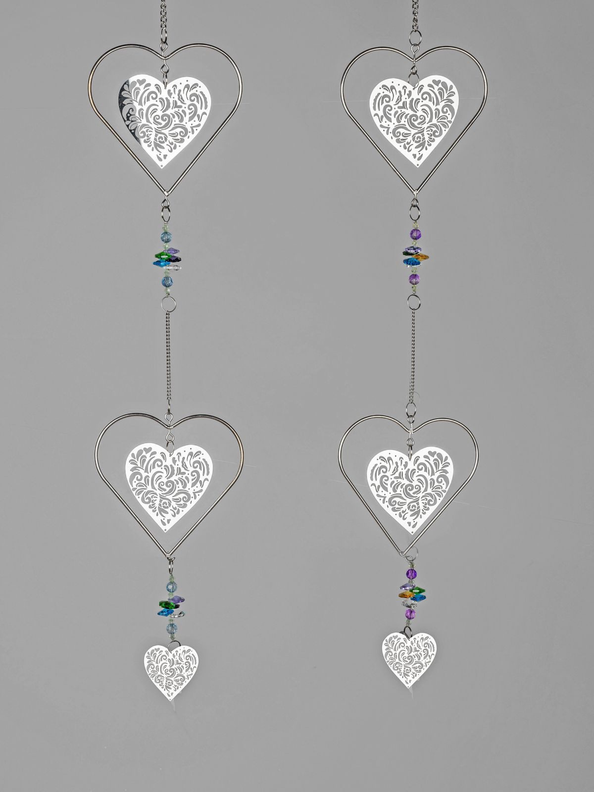 formano Dekohänger Herz Hänger 2er Set Hängedeko 12 x 62cm glänzende silberne Anhänger (2-er Set)