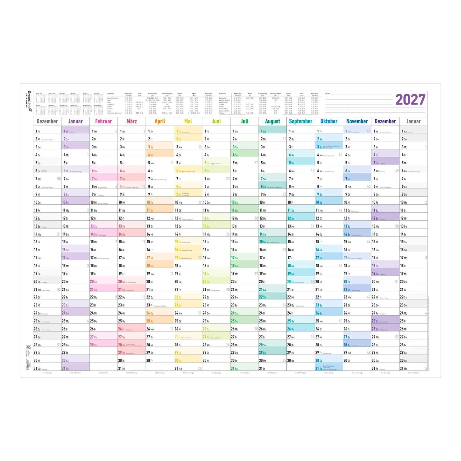 Wandkalender Jahresplaner XL Prisma 14 Mon 1 Stk. gerollt 2027
