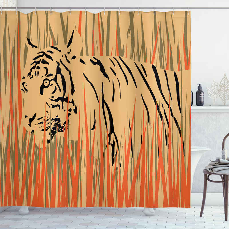 Abakuhaus Duschvorhang Moderner Digitaldruck mit 12 Haken auf Stoff Wasser Resistent Breite 175 cm, Höhe 180 cm, Tiger Tiger-Dschungel