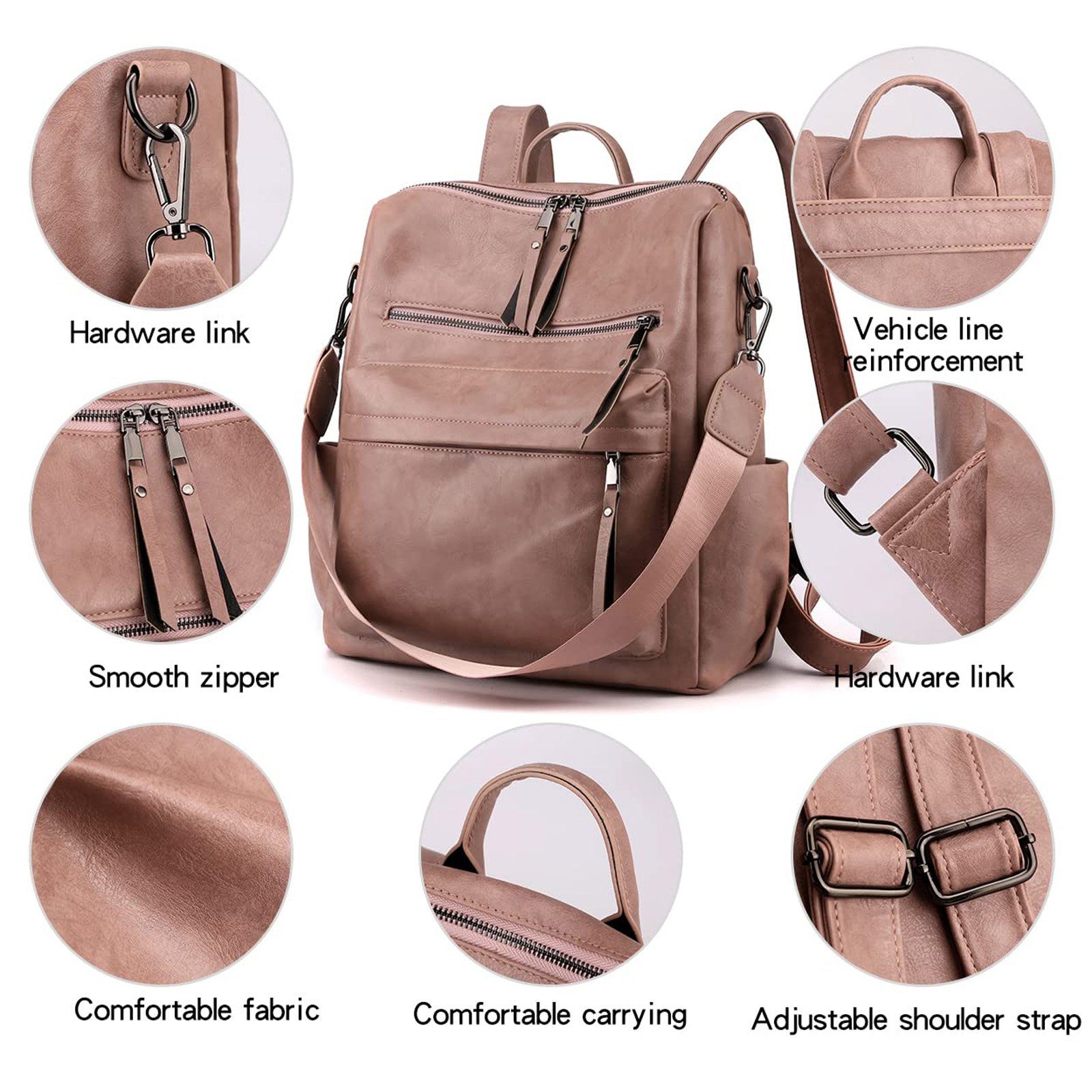 TAN.TOMI Geldbörsen Schultertasche Freizeitrucksack Handtaschen Altrosa Mode und Rucksack Mehrzweck, Design Damen