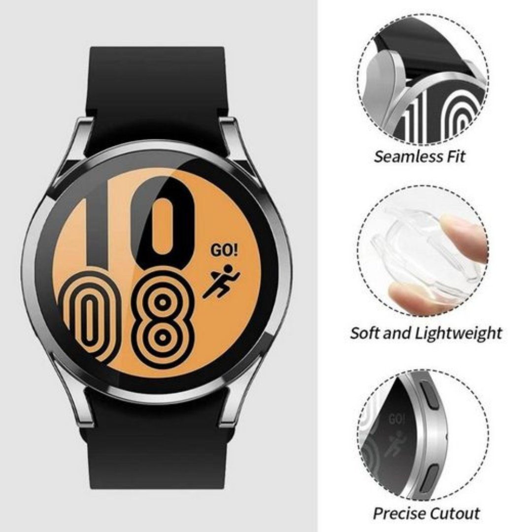 SmartUP Smartwatch-Hülle 2X Hülle für Samsung Galaxy Watch 4 40mm 44mm Silikon Schutzhülle Case, Schutzglas, Stoßfest, Displayschutz, Rundumschutz