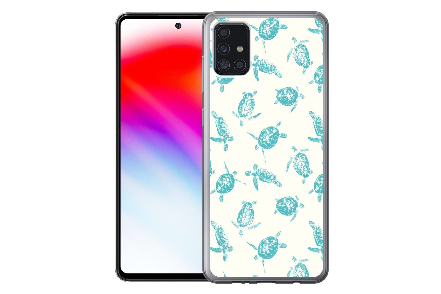 MuchoWow Handyhülle für Samsung Galaxy A52 5G Schildkröten - Muster - Weiß - Blau, Smartphone-Bumper, Print, Handy Schutzhülle Dünn