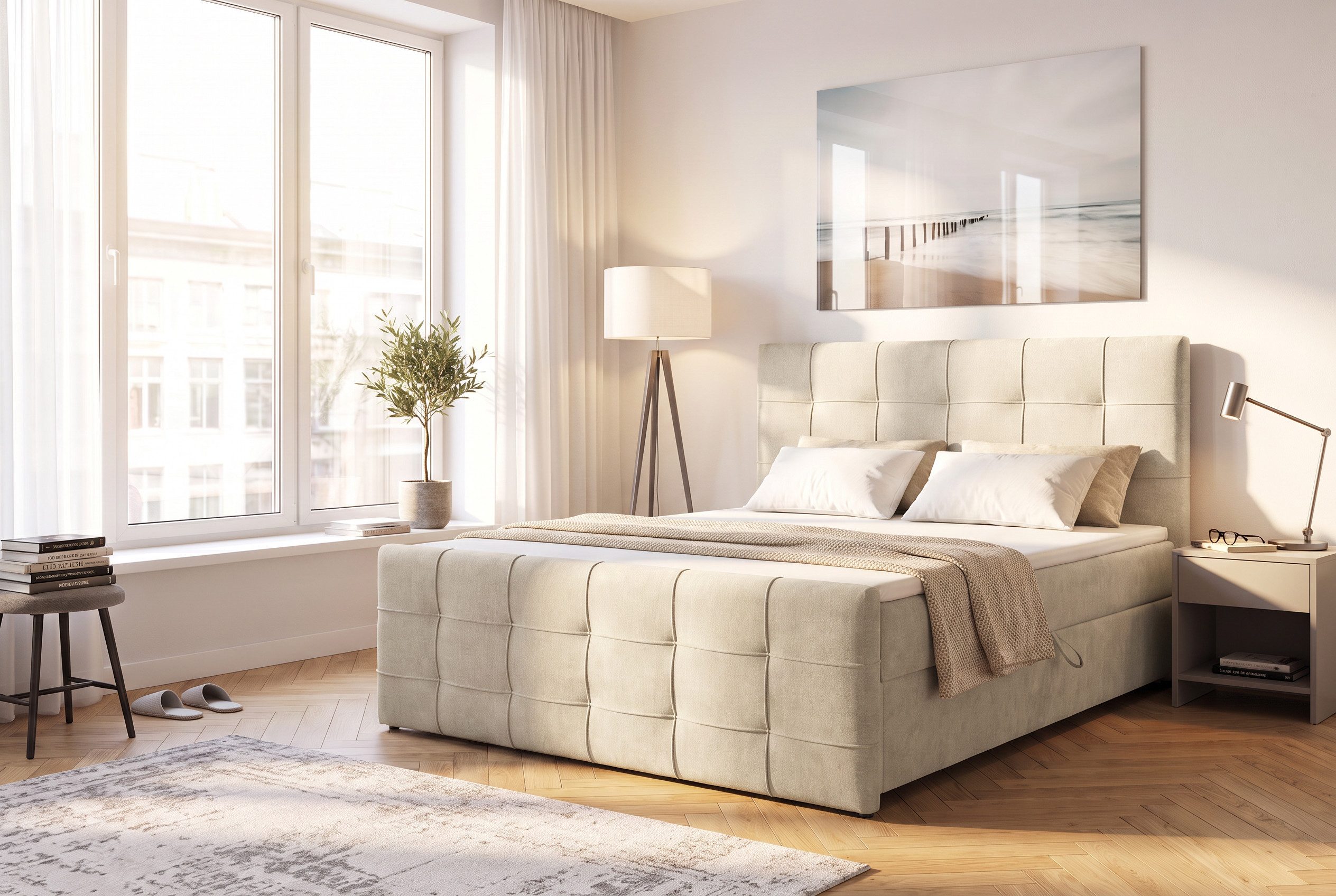 OTTO home Boxbett LILIENNE, Polsterbett mit Bettkasten und Taschenfederkernmatratze H3, mit Kaltschaumtopper, Chenille-Bezug, 160x200 & 180x200 cm