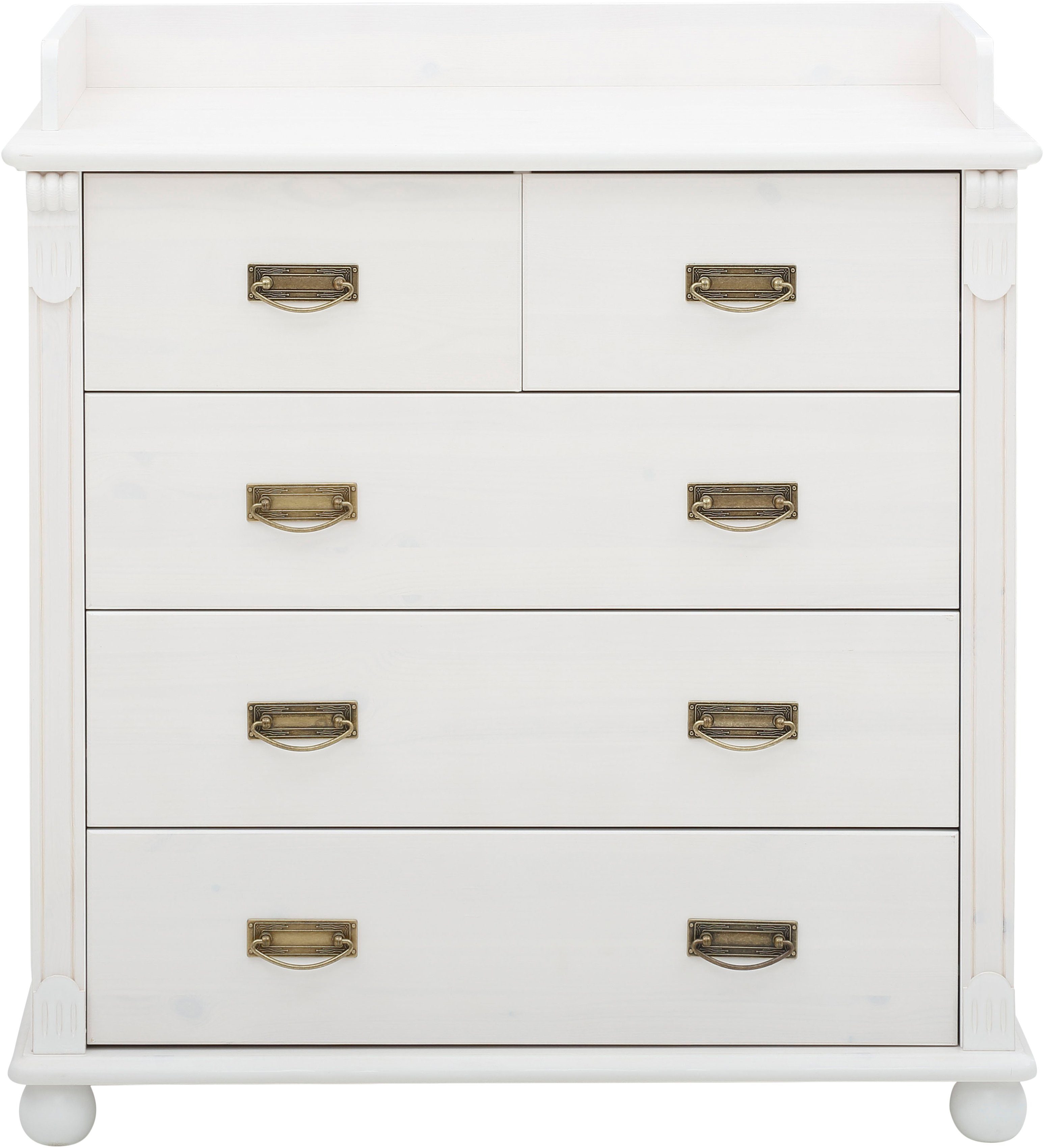 Lüttenhütt Babyzimmer-Komplettset Aimo, luxoriöser Landhausstil, Messinggriffe, (Spar-Set, 3-tlg., Kinderbett, Wickelkommode, Unterbauregal, 5 Schubladen), aus Massivholz; FSC®-Holz aus gewissenhaft bewirtschafteten Wäldern