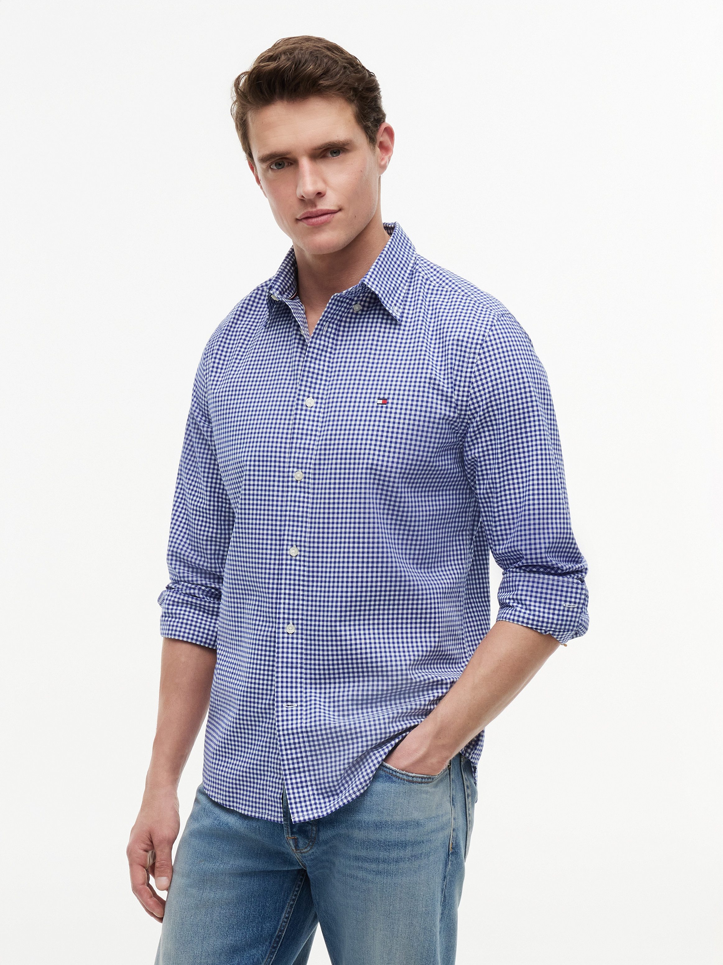 Tommy Hilfiger Langarmhemd FLEX POPLIN GINGHAM SHIRT Regular Fit Flex Cotton Gingham