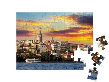 puzzleYOU Puzzle Sonnenuntergang im Galata-Viertel in Istanbul, 48 Puzzleteile, puzzleYOU-Kollektionen Türkei, Mittelmeer