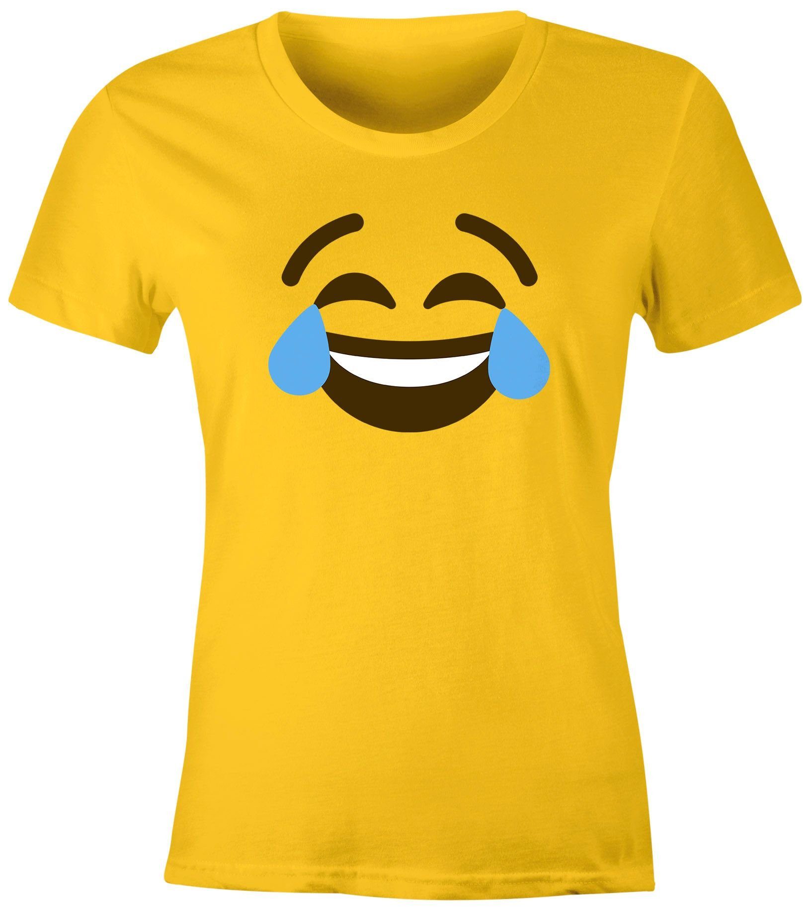MoonWorks Print-Shirt Damen T-Shirt Emoticon Gruppenkostüm Fasching Karneval Junggesellenabschied JGA lustig Fun-Shirt Moonworks® mit Print Lachtränen gelb
