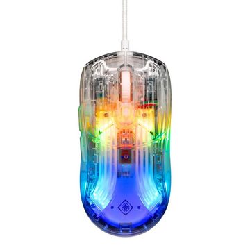 DELTACO DM330 RGB Gaming Maus transparent bis 10000 DPI 11 LED Modi Maus (transparent, RGB-Beleuchtung, Anpassbare DPi-Einstellungen)