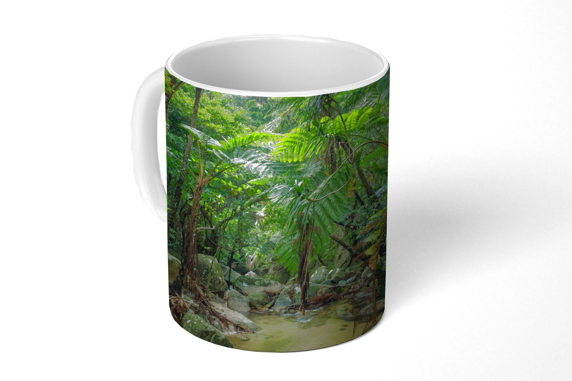 MuchoWow Tasse Fluss im tropischen Dschungel, Keramik, Kaffeetassen, Teetasse, Becher, Teetasse, Geschenk