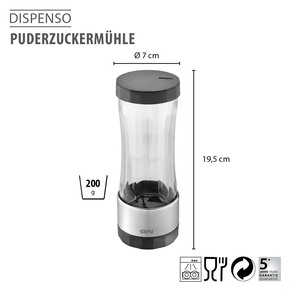 GEFU Puderzuckerstreuer Puderzuckermühle DISPENSO
