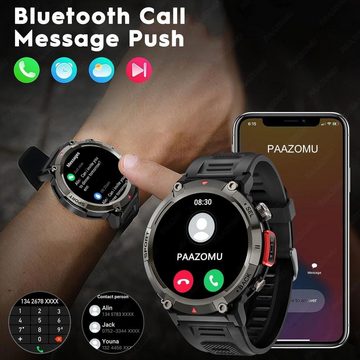 paazomu Smartwatch (1,45 Zoll, Android iOS), Multifunktions mit Taschenlampe Fitness Tracker mit Gesundheitsmonitor