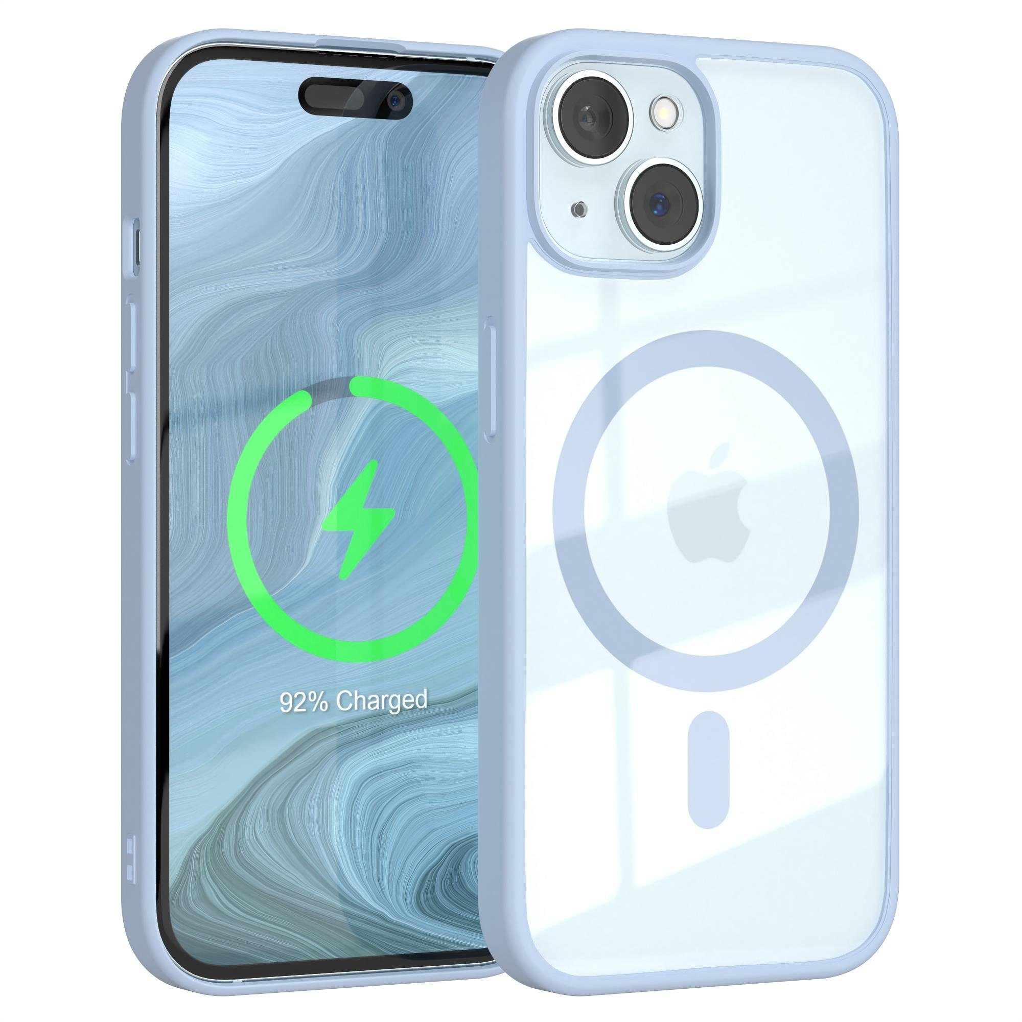 EAZY CASE Handyhülle Transparente Hülle mit MagSafe für iPhone 15 6,1 Zoll, Softcase, Schutzhülle mit Displayschutz, stoßfest, kratzfest, Hellblau
