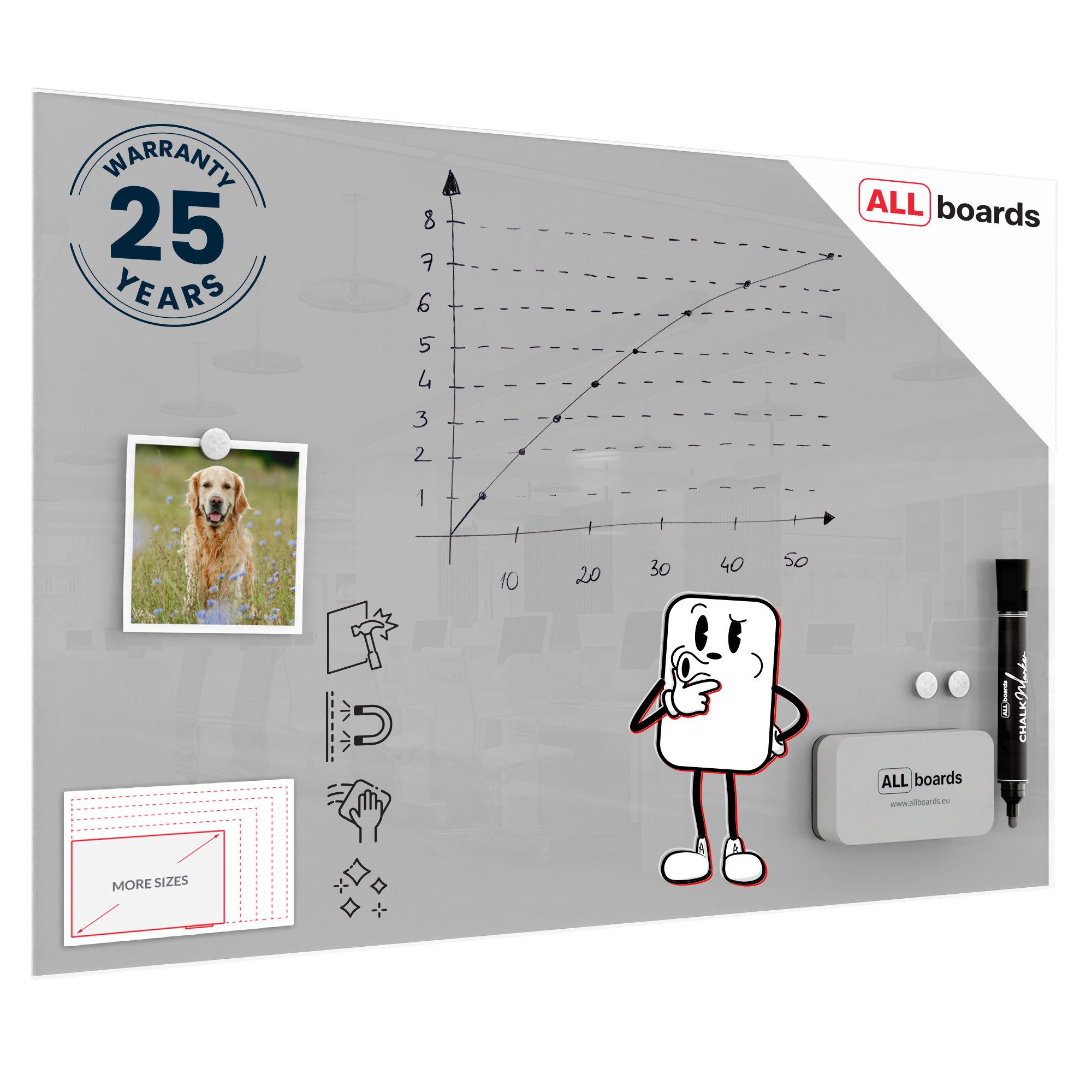 ALLboards Memoboard Magnetische Glastafel grau - rahmenlose Glastafel