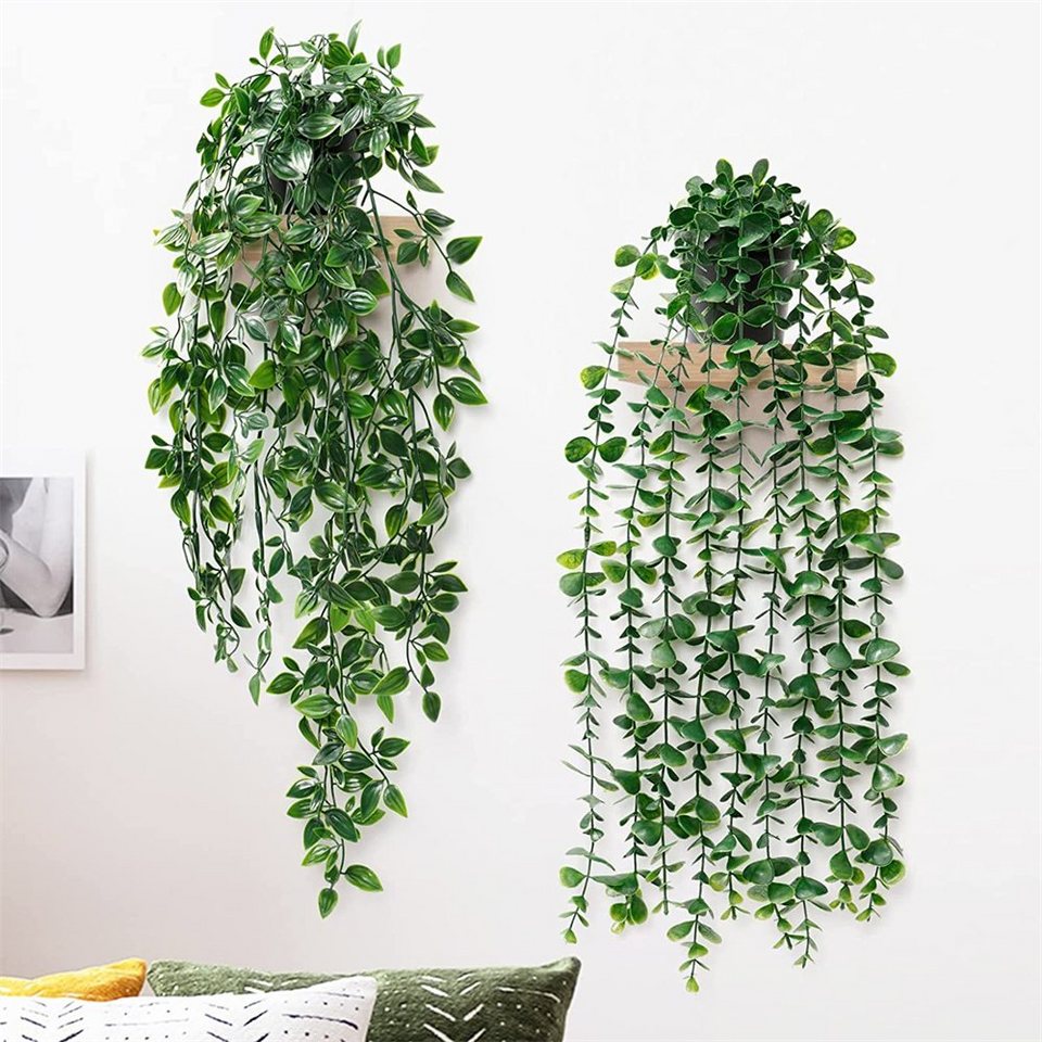 Kunstpflanze Künstliche Pflanze Topf, hängende Simulation Eukalyptus  Greenery Set, Rouemi, 2 Stück( 55cm lang, 10cm breit)