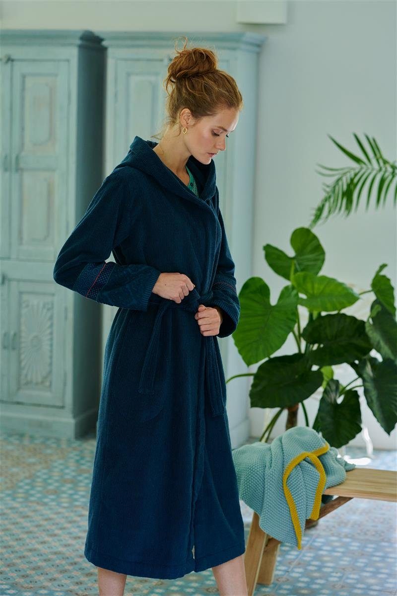 PiP Studio Bademantel Soft Zellige Bathrobe Dark Blue S Dunkelblau 100% Cotton, terry, Bademantel Damen und Herren Morgenmantel Frottee