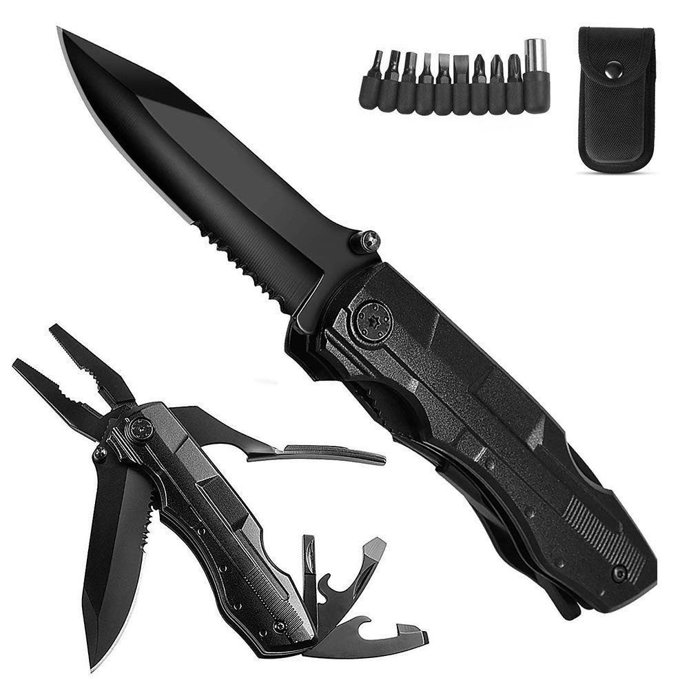wohnTRAUM24 Taschenmesser Multifunktion Taschenmesser, 13 in 1 Taschenwerkzeug Multitool, (mit Zange Klappmesser Dosenöffner Schraubendrehe), für outdoor Camping,Wandern, Inklusive EDC Kreditkarten Messer