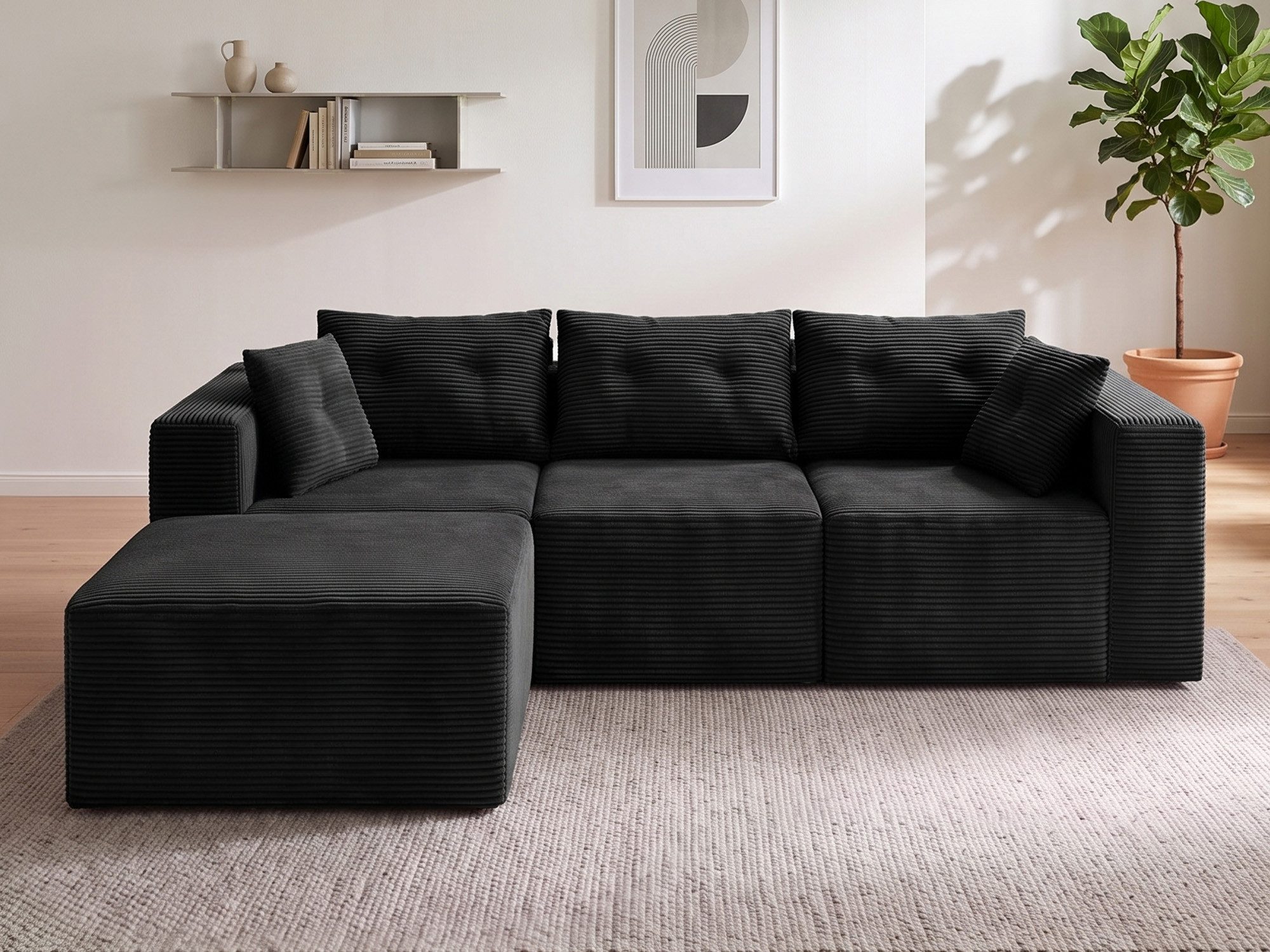 GLP Ecksofa Ecksofa Schlafsofa mit Schlaffunktion, L-Form Cord Sofa, Ohne Montage, Big-Sofa mit tiefer Sitzfläche und breiten Armlehnen, 254 cm breit, gepolstert, vakuumiert, für modernes Wohnen