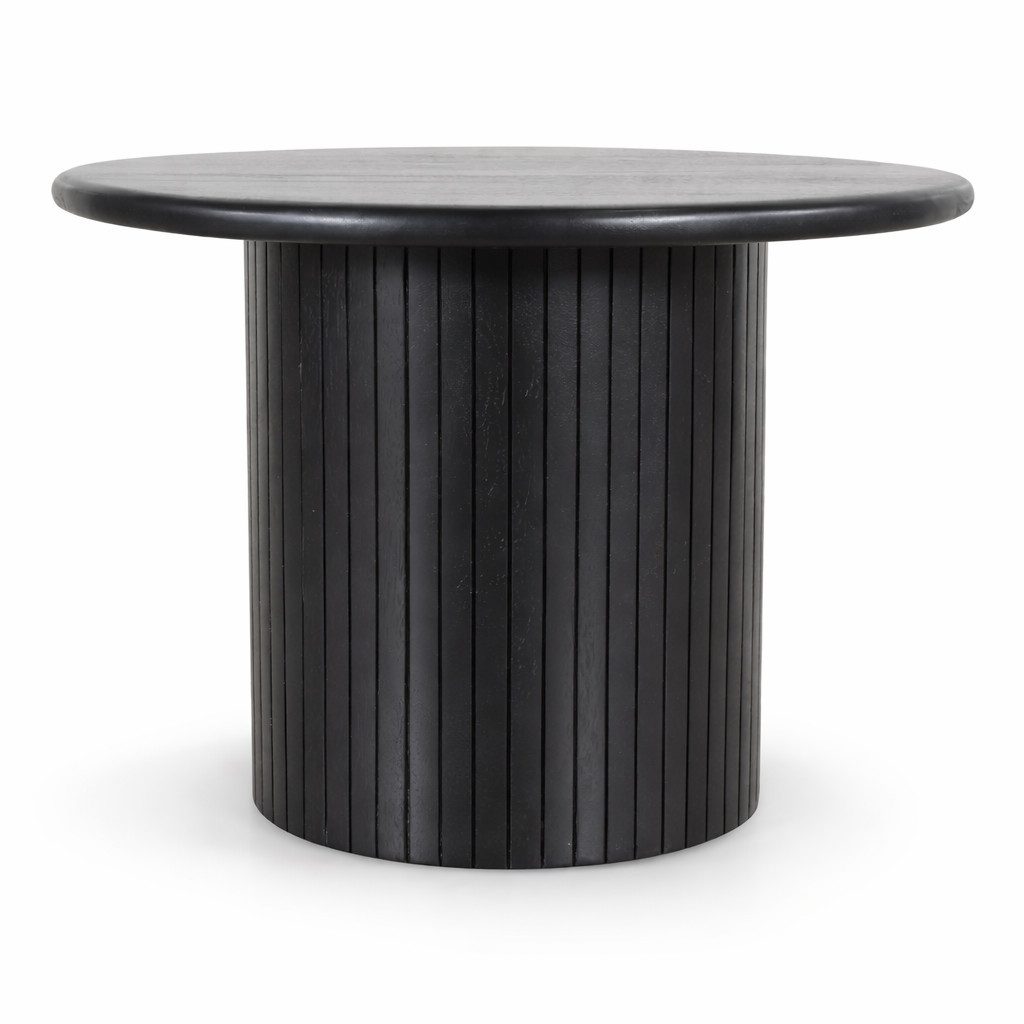 CASA DOMA Couchtisch Tarifa, Beistelltisch, aus Mangoholz, in Schwarz, Säulenfuß mit Lamellenstruktur, rund, zwei Größen