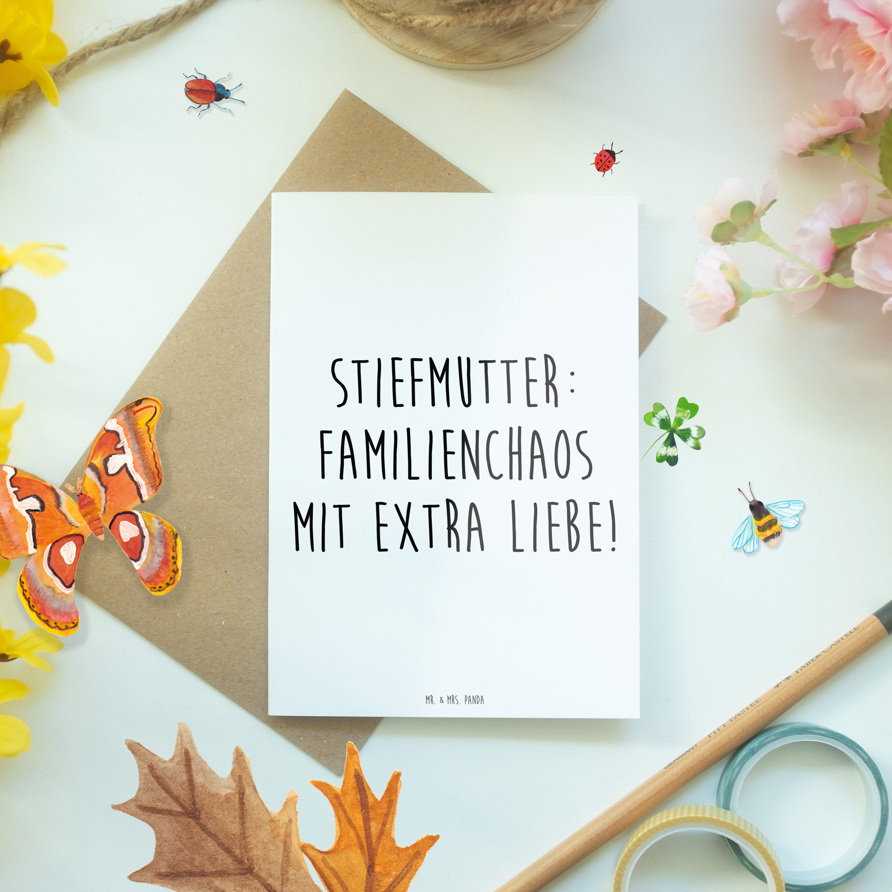 Mr. & Mrs. Panda Grußkarte Stiefmutter Liebe Weiß Geschenk