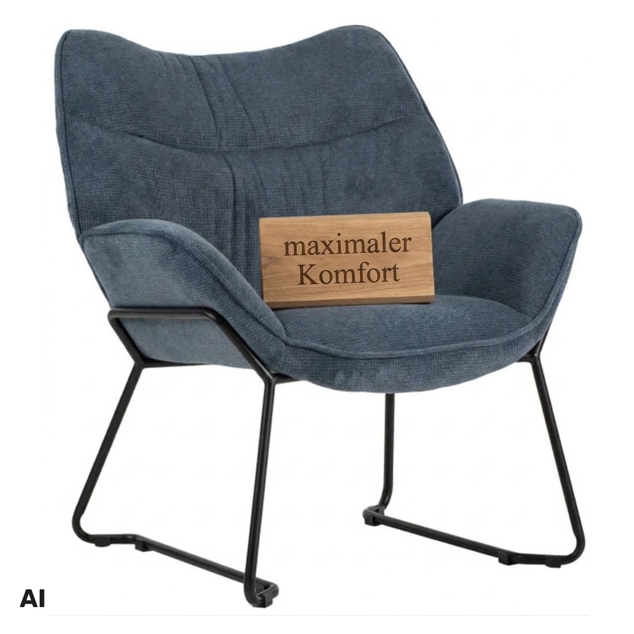 MR.DEKO Loungesessel Aliano – eleganter Relaxsessel, Wohnzimmer, 73x81x87 cm, blau (Bequemer Einzelsessel – zerlegt geliefert, 1-St), Mit gemütlicher Rückenlehne, Polsterstuhl mit Armlehnen