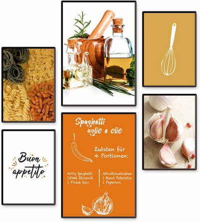 Artland Poster Spagetti Pasta Rezept, Speisen (Set, 6 St), 6er Set, 2xDIN A3 / 4xDIN A4, ohne Rahmen