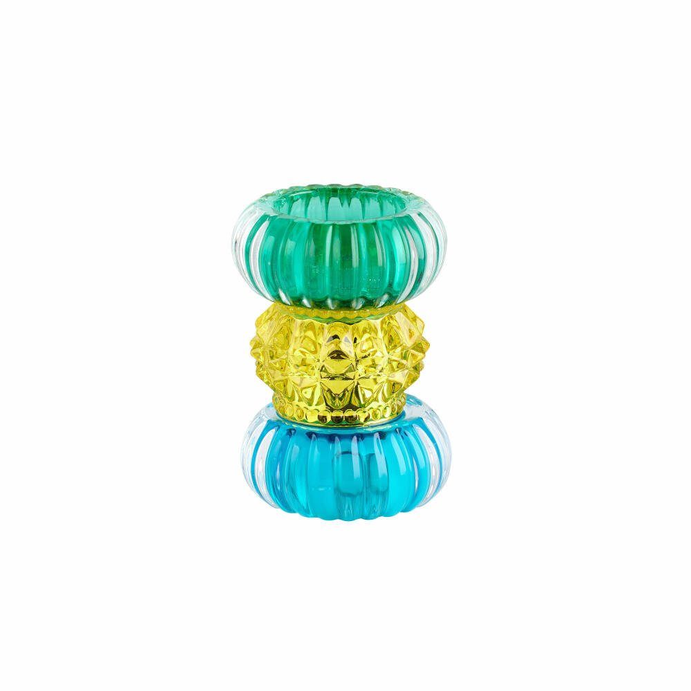 Giftcompany Teelichthalter Sari rund Blau, Gelb, Grün, 11.5 cm