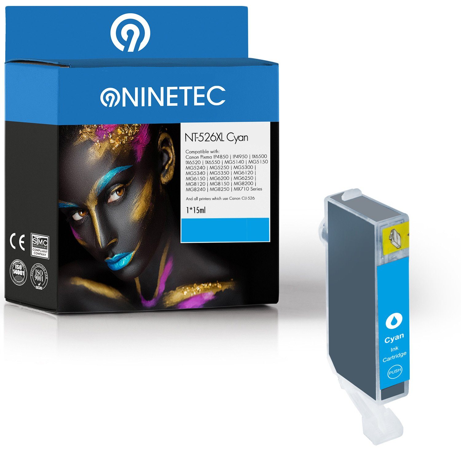 NINETEC ersetzt Canon PGI-526 Cyan Tintenpatrone