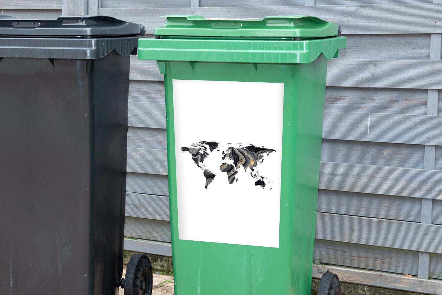 - Gold Abfalbehälter Mülleimer-aufkleber, St), Container, Weltkarte MuchoWow Mülltonne, Sticker, (1 - Farbe Wandsticker