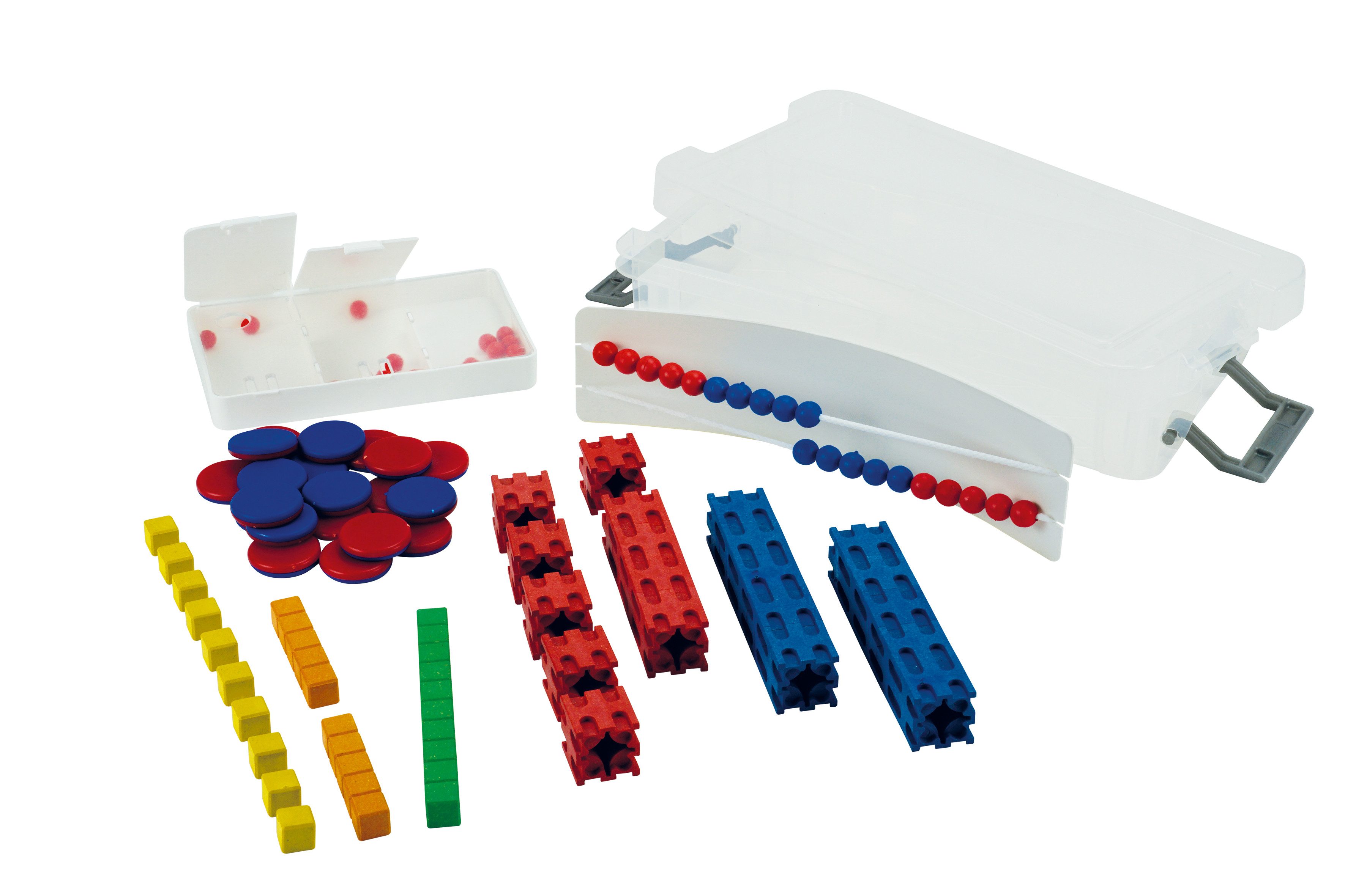 Lernspielzeug Mathe-Basis-Set Plus Zahlenraum bis 20, 58-tlg, in Box, rot/blau