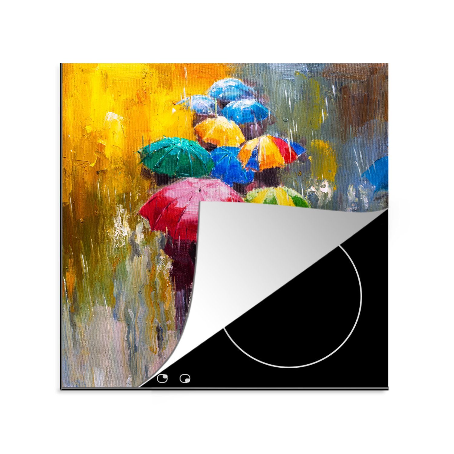 MuchoWow Herdblende-/Abdeckplatte Gemälde - Regenschirm - Öl, Vinyl, (1 tlg), 78x78 cm, Ceranfeldabdeckung, Arbeitsplatte für küche