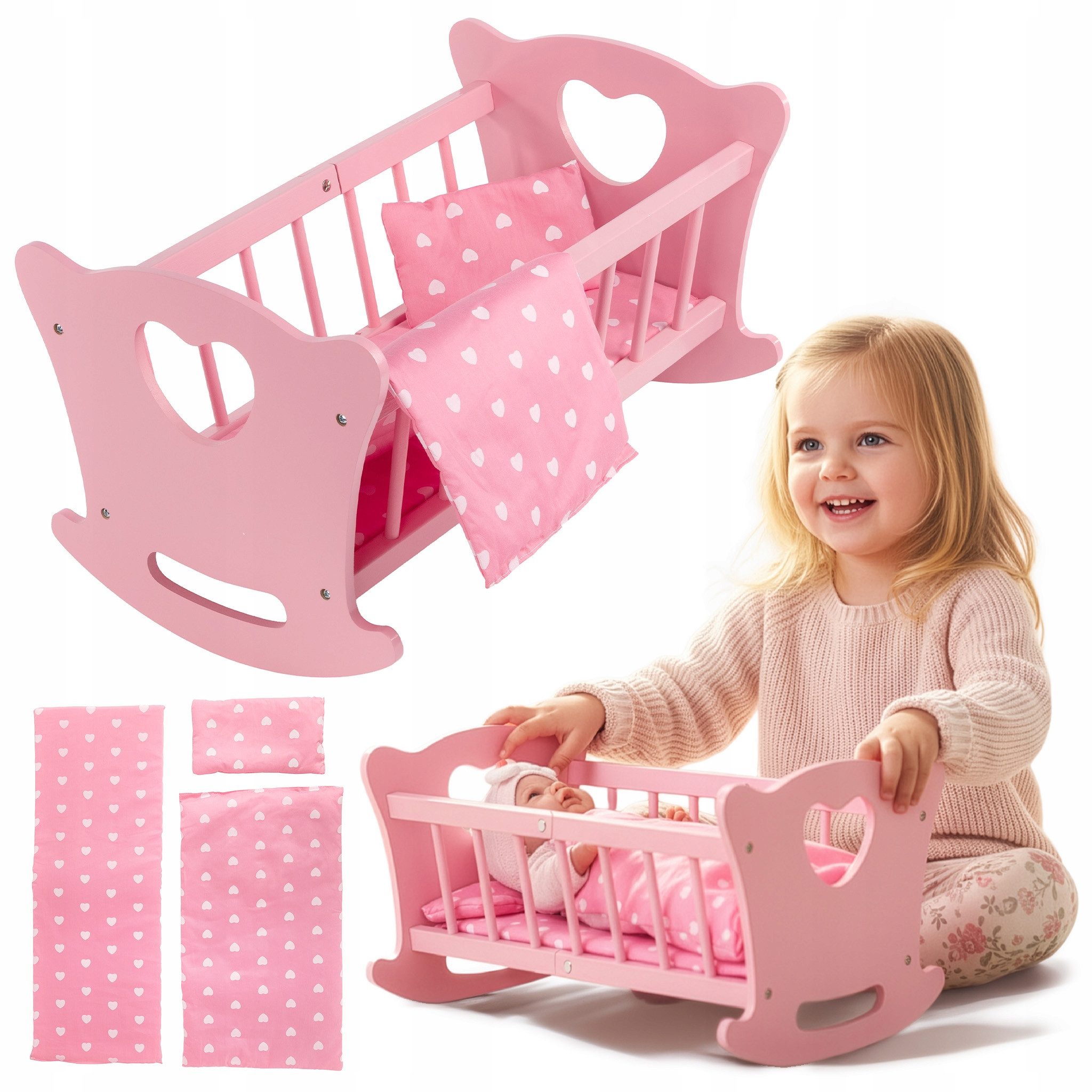 Green Series Puppenwiege Holzpuppenwiege mit Bettwäsche – Rollenspielspaß – günstig online kaufen