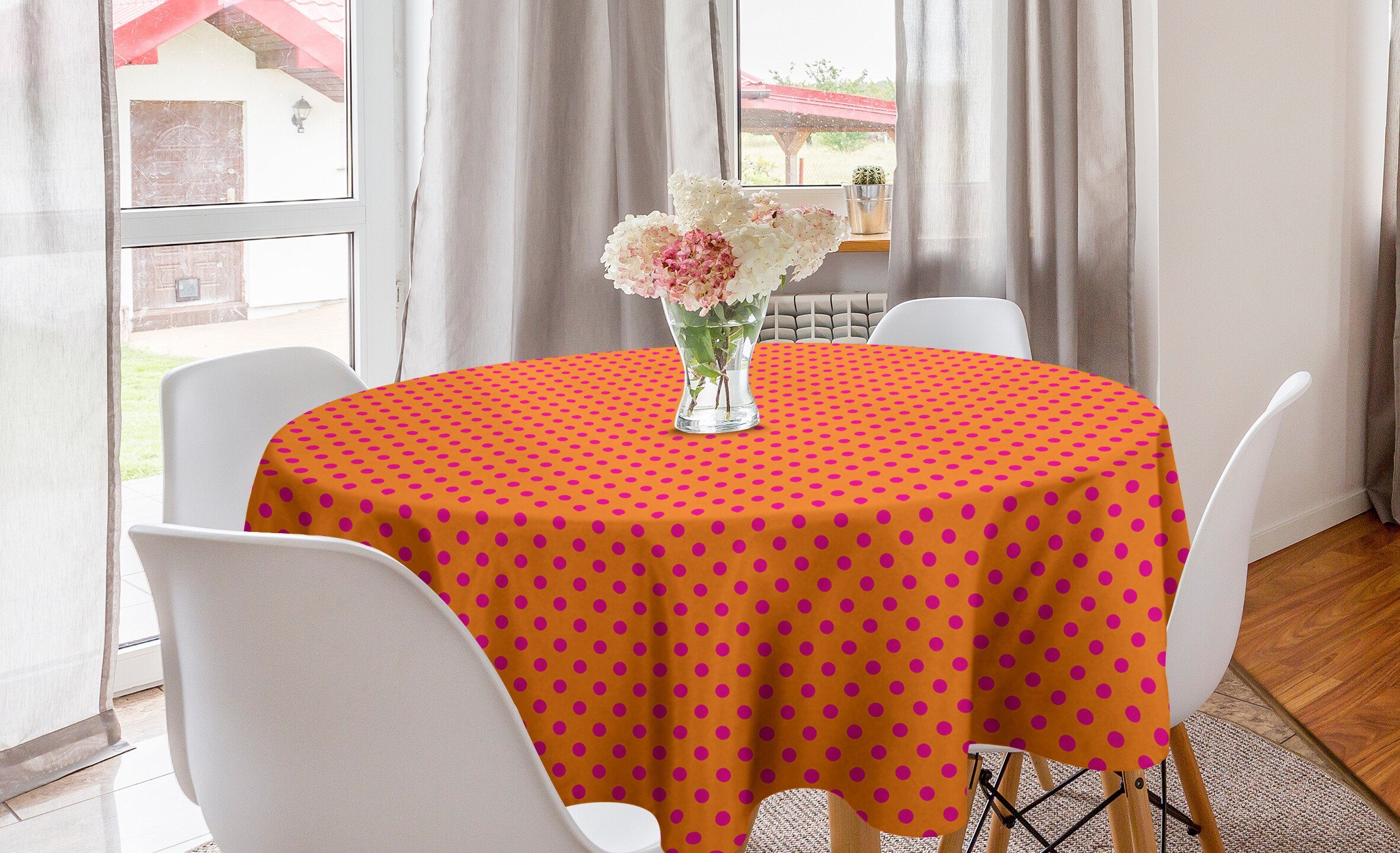 [Zum niedrigsten Preis verkaufen!] Abakuhaus Tischdecke Kreis Tischdecke Abdeckung und Rosa Küche Dekoration, Orange Tupfen für Esszimmer Abstrakte