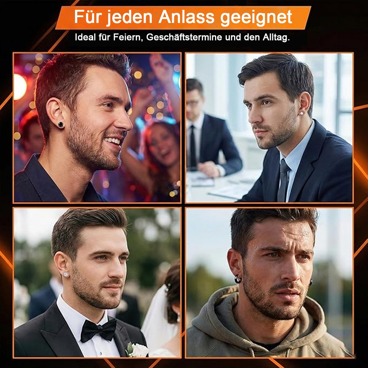 HoyoLee Ohrstecker-Set 12 Paar Herren Ohrringe Schwarz, Edelstahl Ohrstecker hypoallergen (12-tlg) – Bild 5 von 5