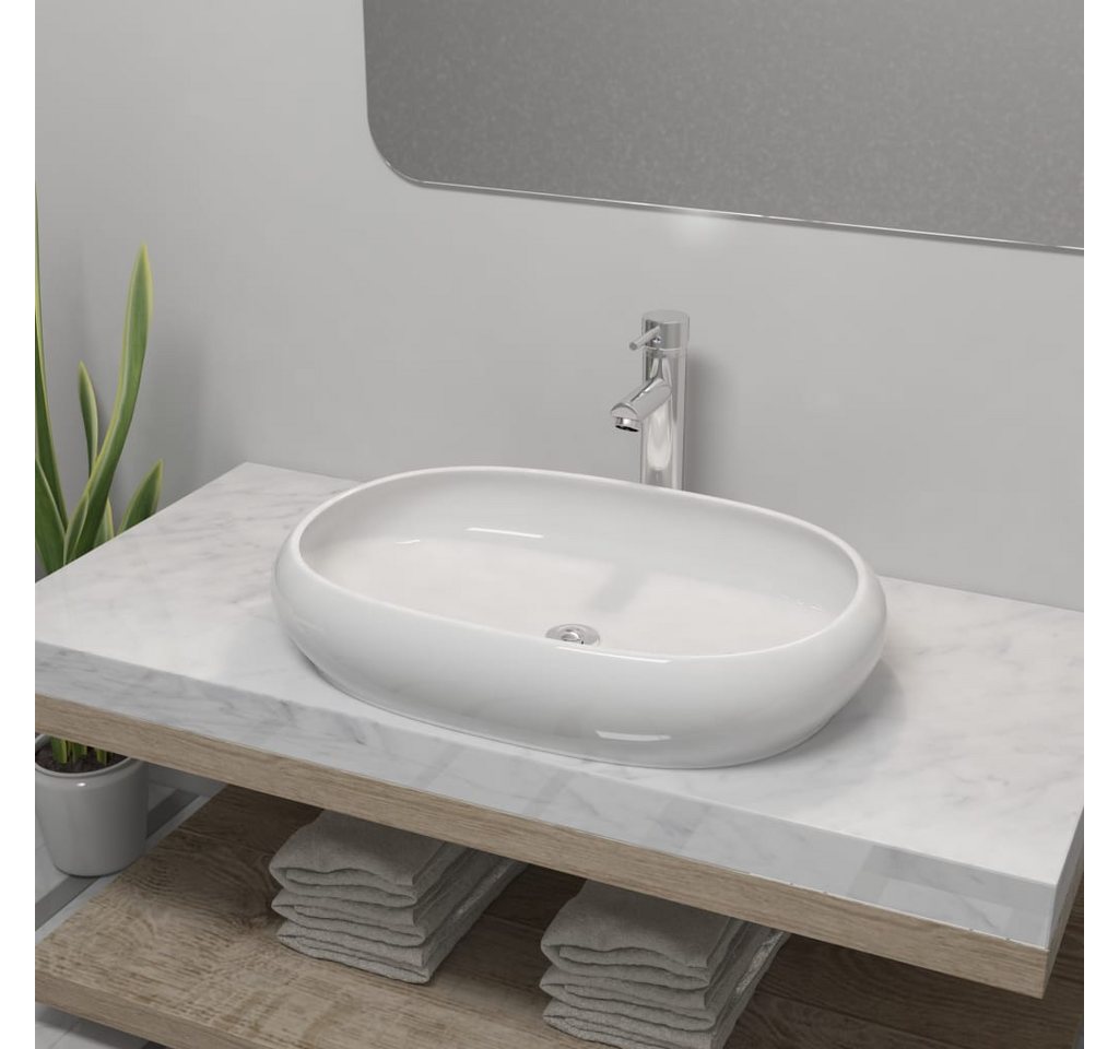 Thumbnail - vidaXL Waschbecken, Bad-Waschbecken mit Mischbatterie Keramik Oval Weiß