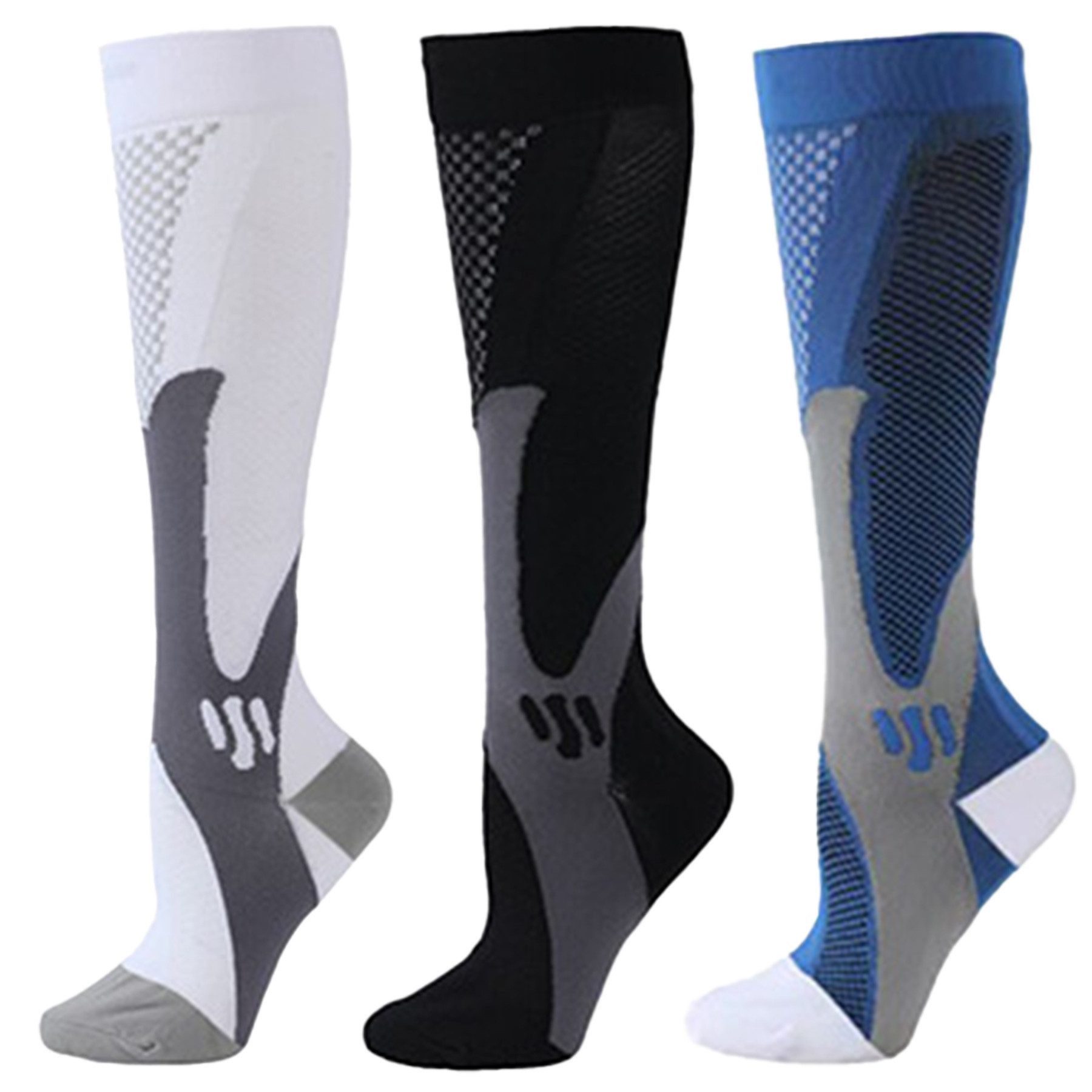 Mutig Stützkniestrümpfe 3 Paar Kompressionsstrümpfe Sportsocken Kniestrümpfe Stützstrümpfe (15-25mmHg Stützstrümpfe Sport Kompressionssocken mit Elastisch, Reisestrümpfe Kompressionsstrümpfe Damen & Herren) Compression Socks für Sport, Laufen, Flug, Reisen,Fahrrad Radsport