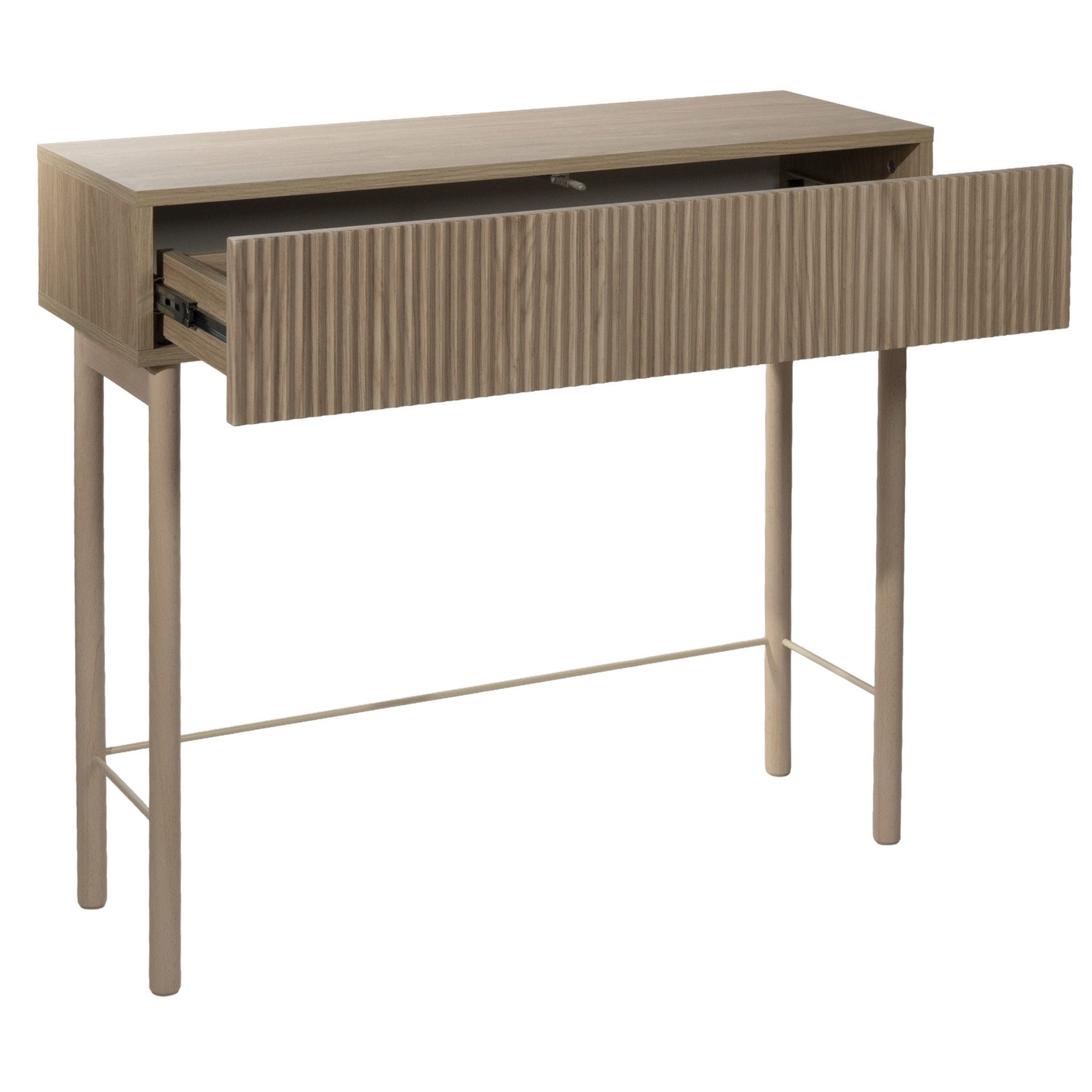 Selsey Konsolentisch NOLIE, mit Schublade, geriffelter Front und Holzbeinen, 90 cm