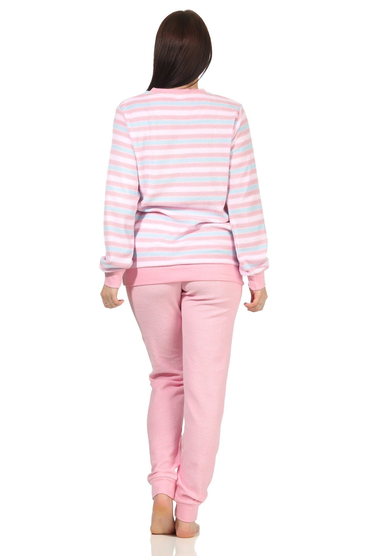 Creative by Normann Frottee rosa Damen Ringeloptik mit in Pyjama Bündchen Schlafanzug