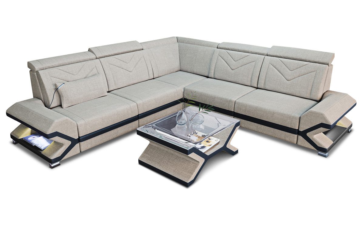 Sofa Dreams Ecksofa Stoffsofa Couch Stoff Sorrento L Form Polstersofa, mit LED, ausziehbare Bettfunktion, Designersofa