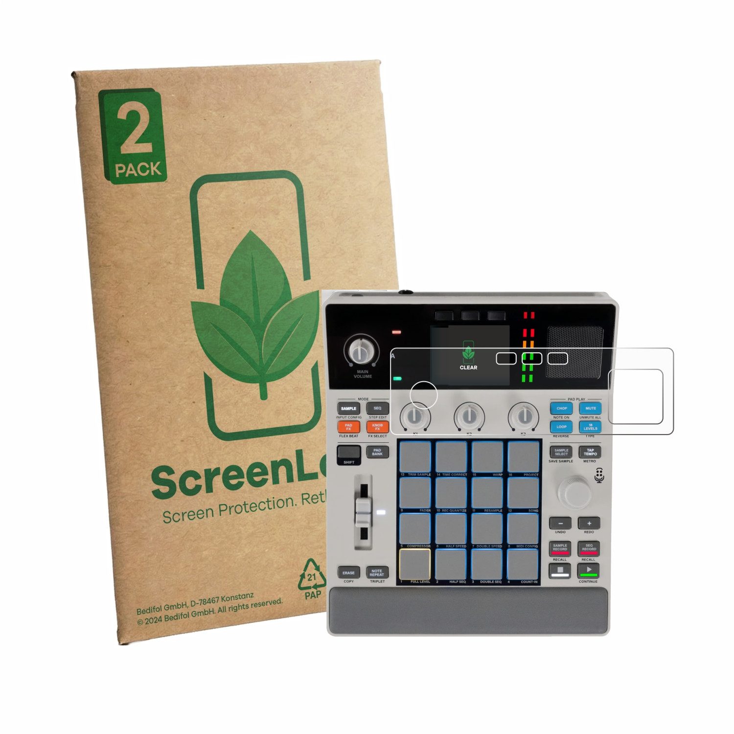 ScreenLeaf Displayschutzfolie Schutzfolie für Akai MPC Sample, 2 Stück, nachhaltiger Displayschutz Schutz Folie Klar Transparent