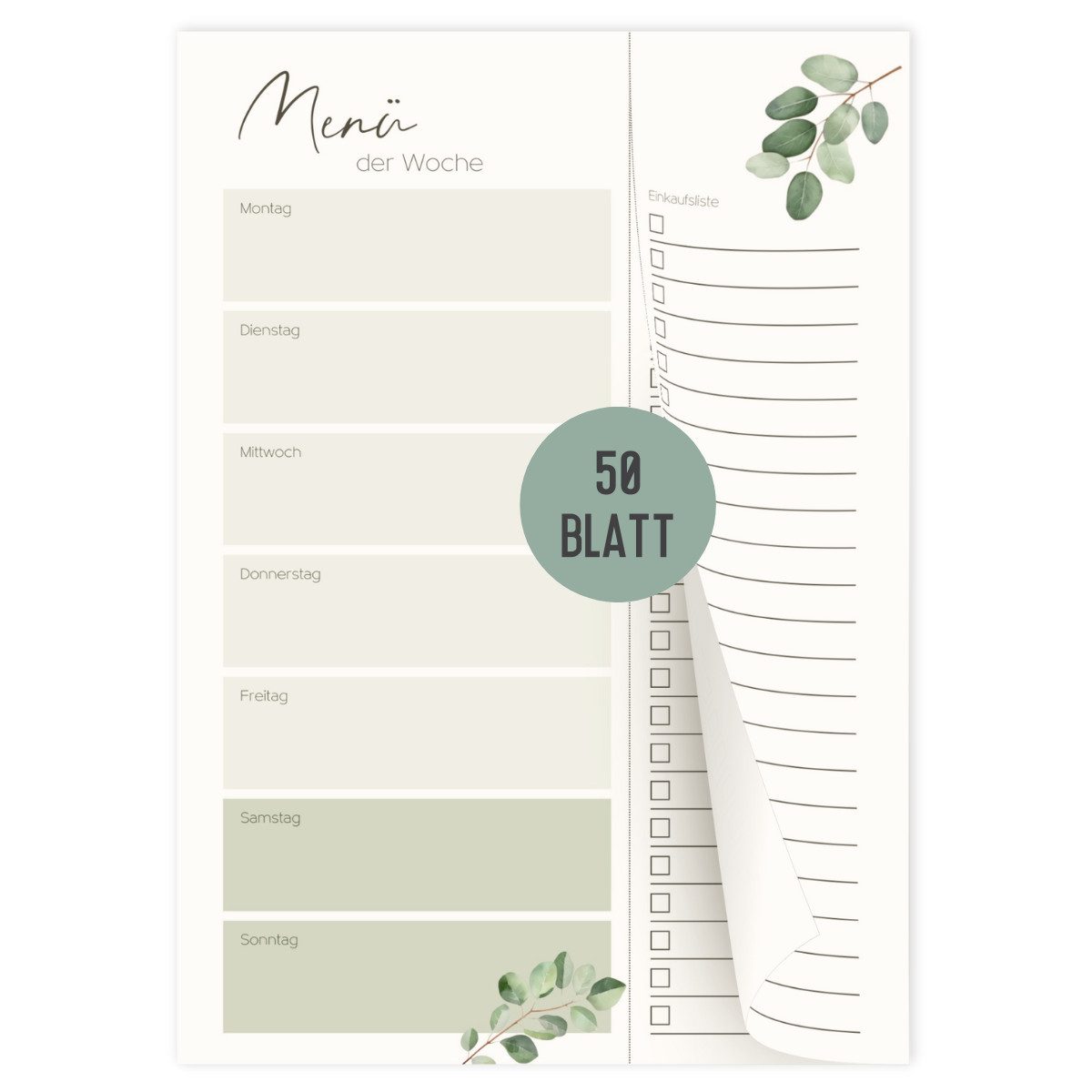 Things of Happiness Notizblock Menüplaner mit Einkaufsliste, Essensplan, Notizblock für Mahlzeiten, DIN A5 mit 50 Blatt