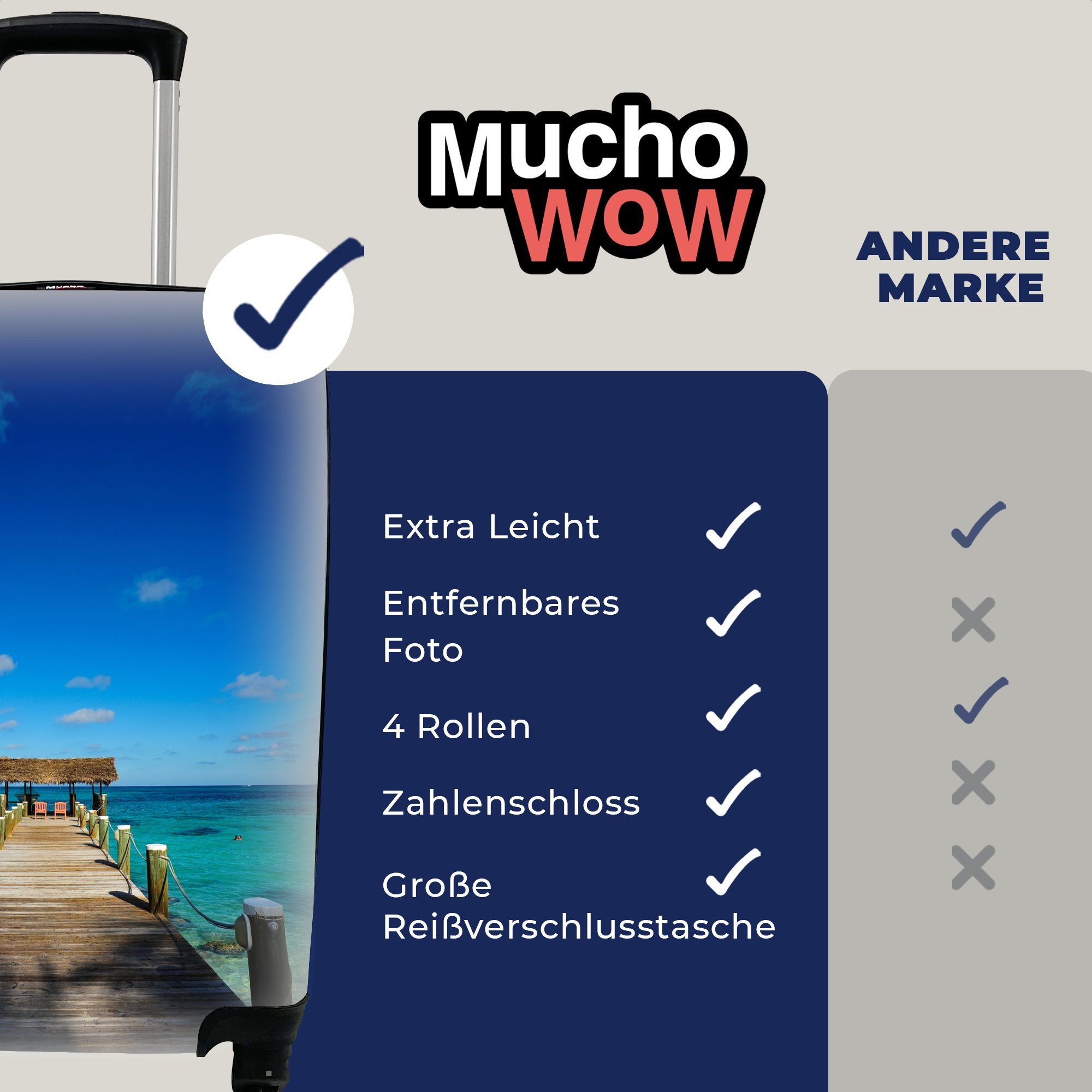 Reisetasche Handgepäckkoffer mit Bootssteg MuchoWow rollen, für Rollen, Reisekoffer 4 Trolley, den Bahamas, Handgepäck Ferien, auf